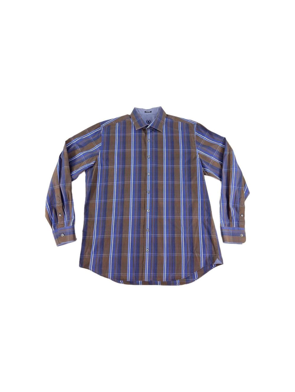 Bugatchi Classic Fit long-sleeve button Up shirt Size XL Blue Brown Stripe Shirt